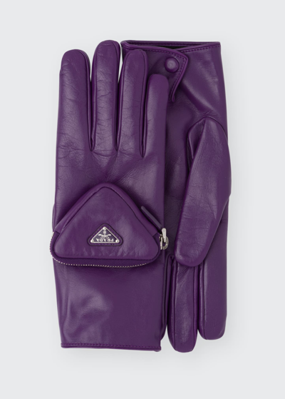 Shop Prada Men's Fashion Show Leather Gloves With Pocket In F0106 Ciclamino