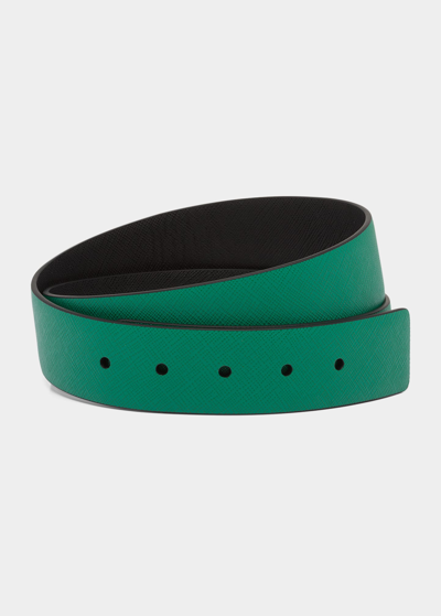 Shop Prada Men's Saffiano Leather Belt Strap In F0cf5 Fuoco/nero