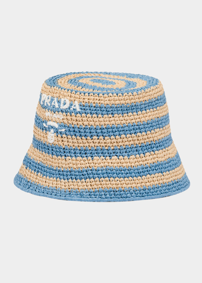 Shop Prada Logo Striped Raffia Bucket Hat In F0o8a Naturale Ce