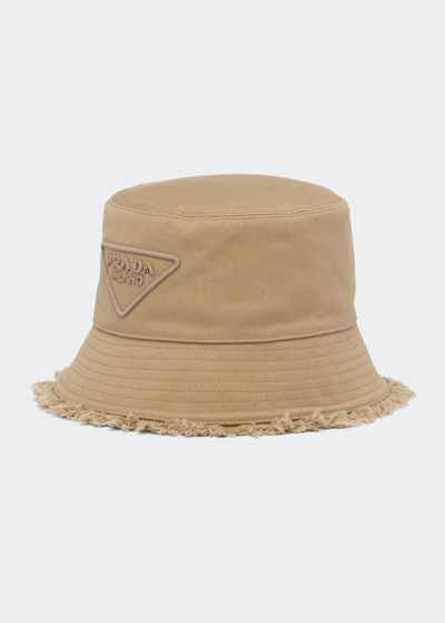 Shop Prada Fringe Triangle Logo Bucket Hat In F0049 Arancio