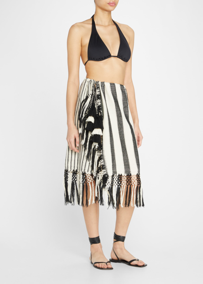 Shop Jaline Nieves Bicolor Coverup Cotton Pareo In Ecru And Black