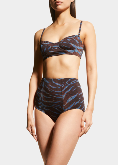 Shop Ulla Johnson Zahara Floral High-waist Bikini Bottoms In Tiger