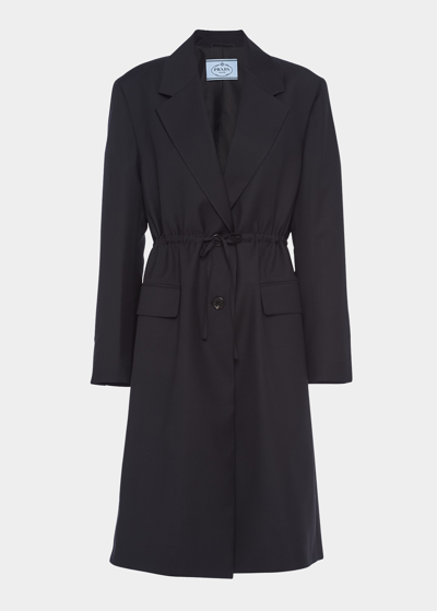 Shop Prada Drawstring Wool Overcoat In F0002 Nero
