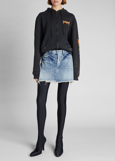 Shop Balenciaga Trompe L'oeil Frayed Denim Mini Skirt In Blue