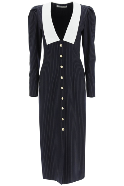 Shop Alessandra Rich Pinstripe Wool Dress In Mixed Colours