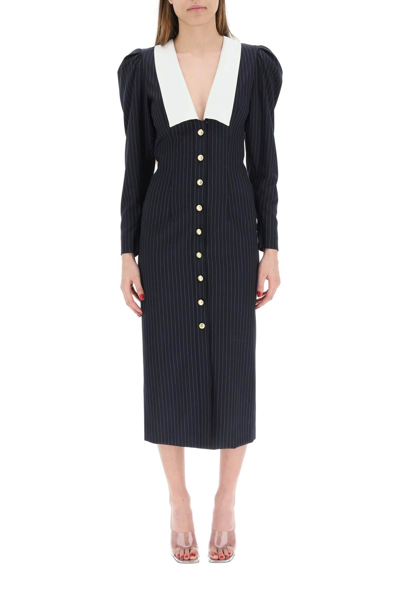 Shop Alessandra Rich Pinstripe Wool Dress In Mixed Colours