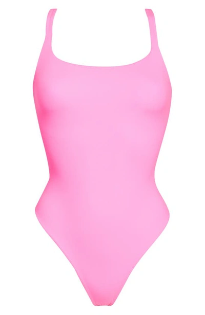 Shop Skims Fits Everybody Square Neck Bodysuit In Neon Pink