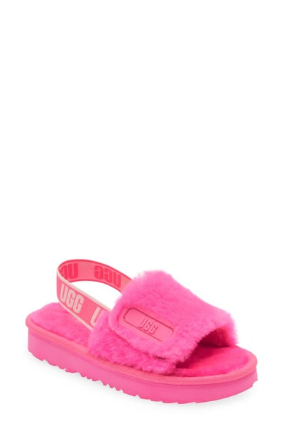 Ugg Girl's Disco Shearling Slingback Sandals, Kids In Pink/pink