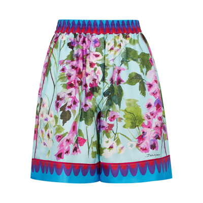 Shop Dolce & Gabbana Floral-print Silk-twill Shorts In Multicoloured