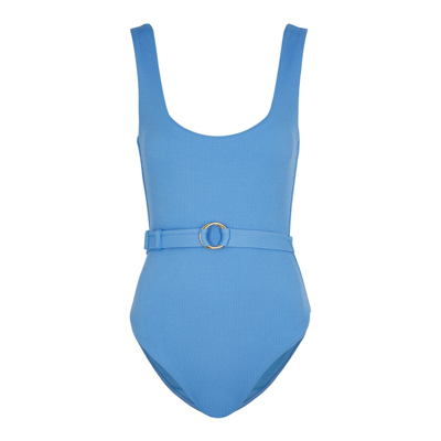 Shop Melissa Odabash Rio Belted Stretch-jersey Swimsuit In Blue