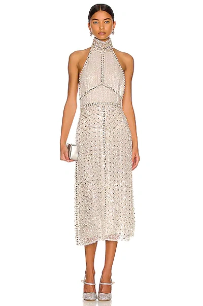 Shop Miu Miu Halter Embellished Dress In Bianco