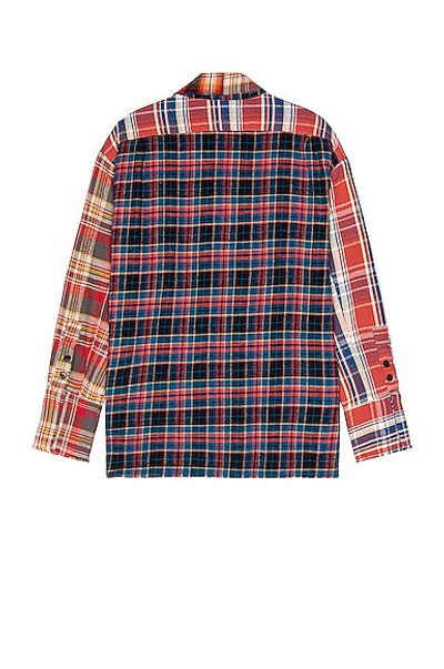 Shop Greg Lauren Mixed Plaid Shawl Collar Boxy Shirt In Multi