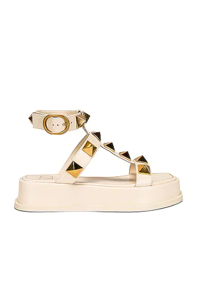 Shop Valentino Roman Stud Sandals In Light Ivory