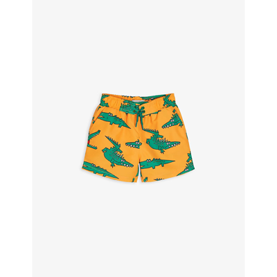Shop Stella Mccartney Yellow Crocodile Graphic-print Woven Swim Shorts 6-36 Months 36 Months