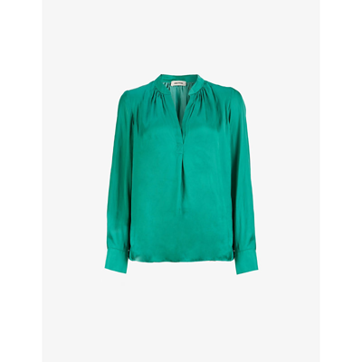 Shop Zadig & Voltaire Tink V-neck Satin Shirt In Emeraude