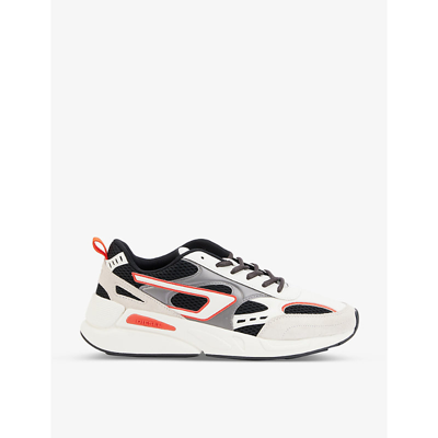 Shop Diesel S-serendipity Embossed-logo Textile Trainers In Bright White/red Ale