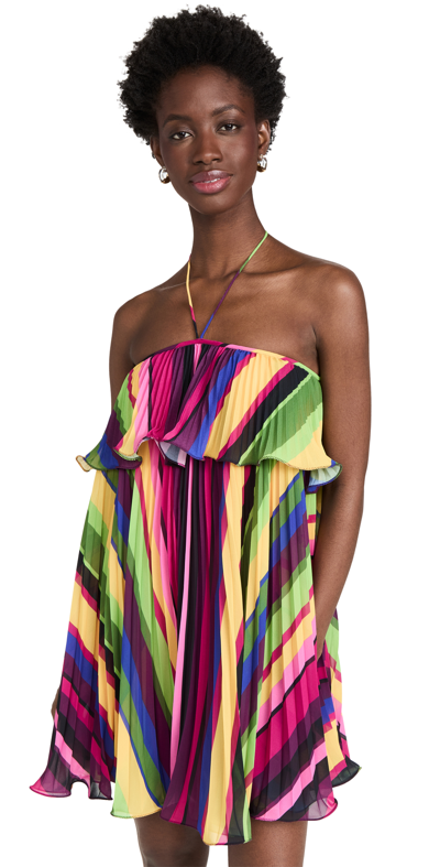 Shop Amur Sevyn Mini Halter Dress In Vibrant Colorful Stripe