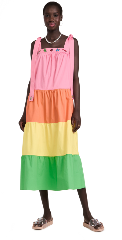 Shop Mira Mikati Embroidered Tiered Dress With Tie Straps In Multi