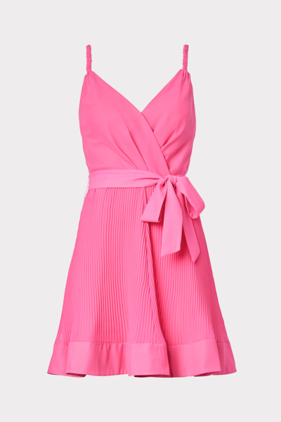 Shop Milly Livy Pleated Mini Dress In Azalea