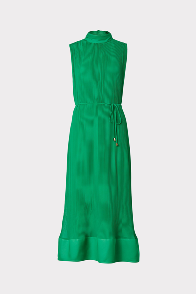 Shop Milly Melina Solid Pleated Dress In Leaf