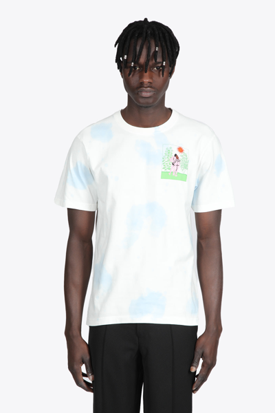 Shop Carne Bollente Growers And Showers White Cotton T-shirt With Chest Embroidery - Growers And Showers In Blu