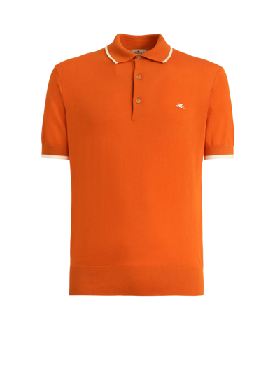 Shop Etro Cotton Knit Polo Shirt In Arancio