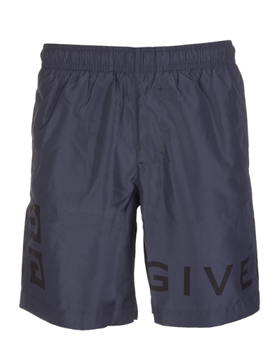 Shop Givenchy 4g Long Blue Swim Shorts In Steel Blue