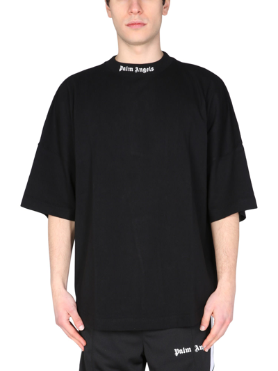 Shop Palm Angels T-shirt With Lettering Logo In Nero