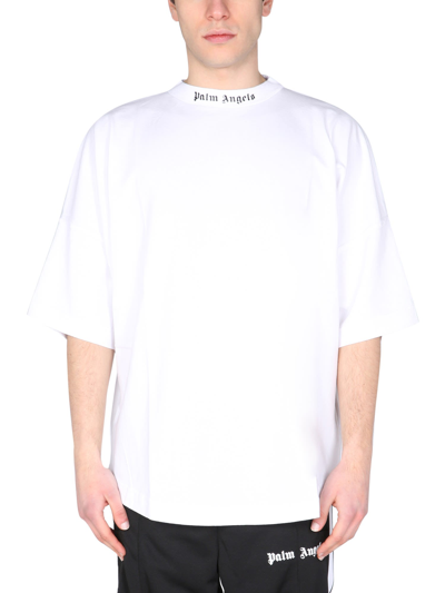 Shop Palm Angels Crew Neck T-shirt In Bianco