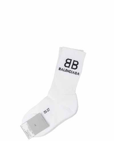 Shop Balenciaga White Bb Socks In Bianco/nero