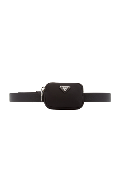 Shop Prada Pouch-detailed Saffiano Leather Belt In Black