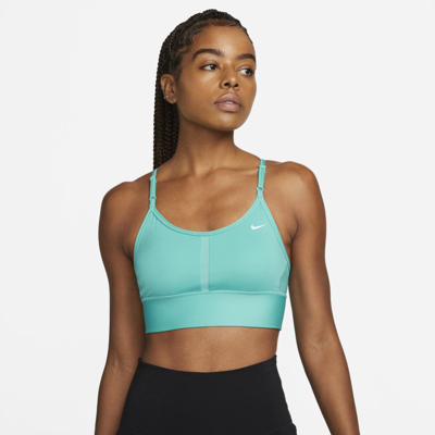 Shop Nike Dri-fit Indy Women's Light-support Padded Longline Sports Bra In Washed Teal,white