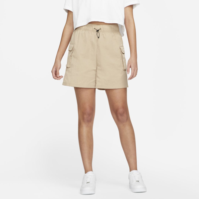 Shop Nike Sportswear Essential Women's Woven High-rise Shorts In Hemp,white