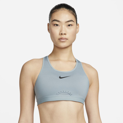 Shop Nike Women's Swoosh High-support Non-padded Adjustable Sports Bra In Grey