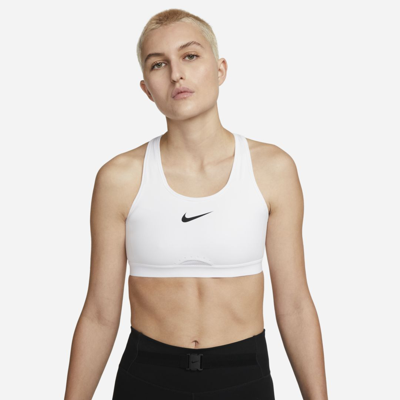 Shop Nike Women's Swoosh High-support Non-padded Adjustable Sports Bra In White