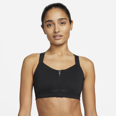 Shop Nike Women's Alpha High-support Padded Zip-front Sports Bra In Black