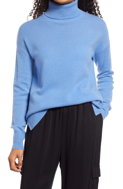 Shop Nordstrom Cashmere Turtleneck Sweater In Blue Azurine
