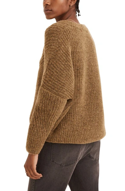 Shop Madewell Belfiore Ribbed Pullover Sweater In Heather Fern