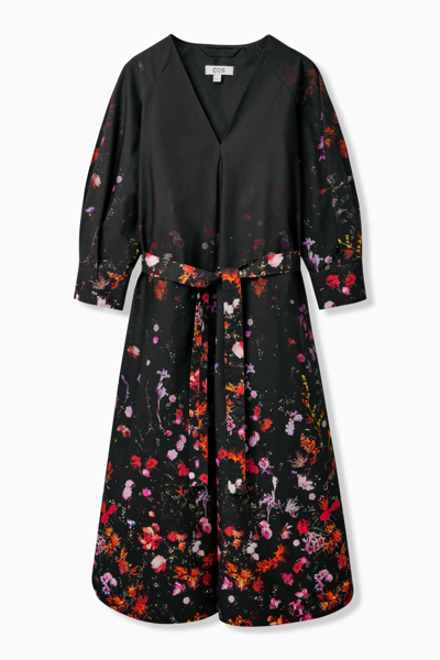 Shop Cos Floral Print Midi Dress In Black