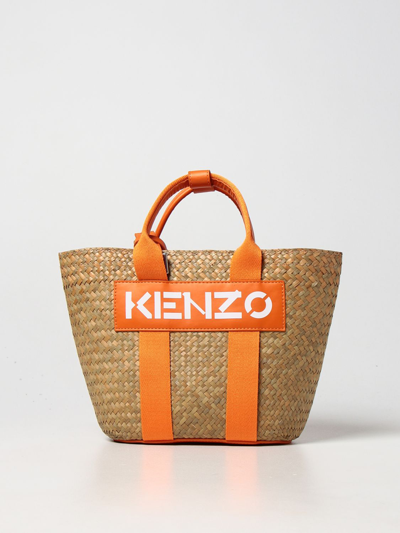 Shop Kenzo Raffia Bag In Orange