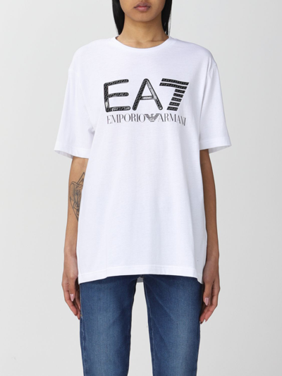 Shop Ea7 Cotton T-shirt With Logo In White