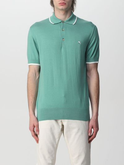 Shop Etro Cotton Knit Polo T-shirt In Green