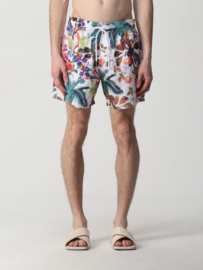 Shop Etro Swim Shorts With Tropical Print In Grey