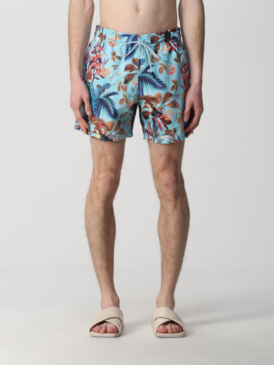 Shop Etro Swim Shorts With Tropical Print In Gnawed Blue
