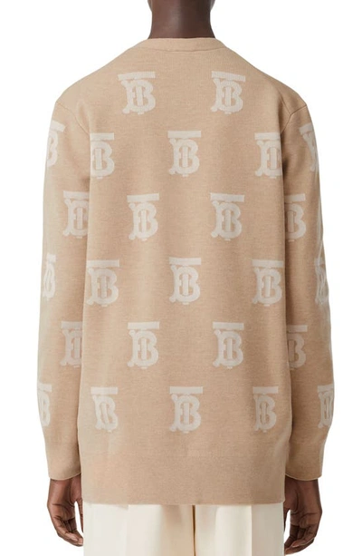 Shop Burberry Tb Monogram Jacquard Wool & Silk Blend Cardigan In Light Camel
