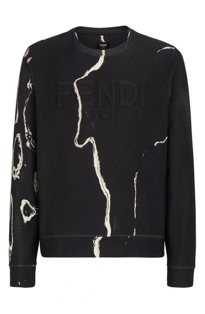 Shop Fendi Earth Print Embossed Crewneck Sweatshirt In Moonlight