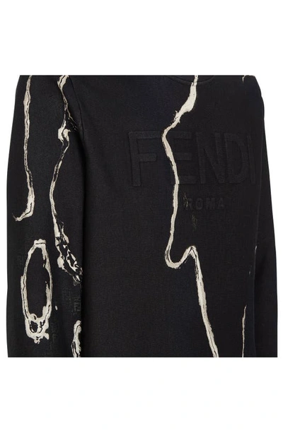 Shop Fendi Earth Print Embossed Crewneck Sweatshirt In Moonlight
