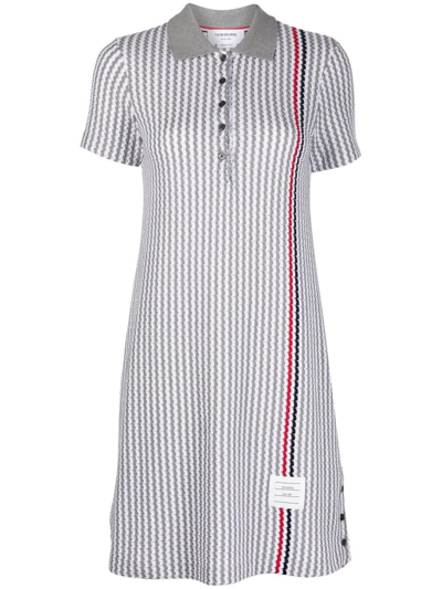 Shop Thom Browne Rwb Stripe Knitted Polo Dress In Grey