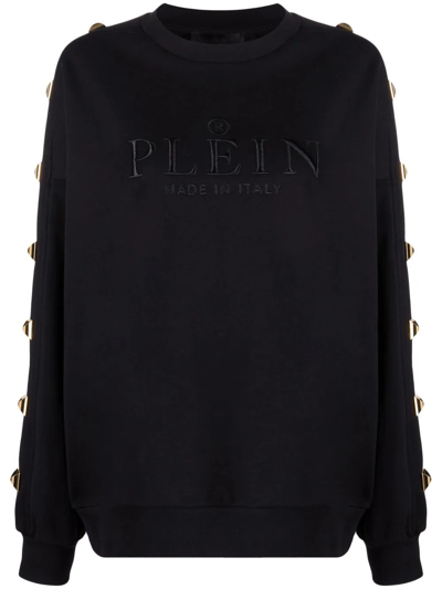 Shop Philipp Plein Logo-embroidered Studded Sweatshirt In Black