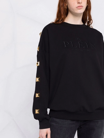 Shop Philipp Plein Logo-embroidered Studded Sweatshirt In Black